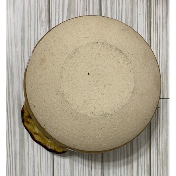 Vtg Art Pottery Lidded Casserole Dish Floral Brown & White MCM - Picture 5 of 8